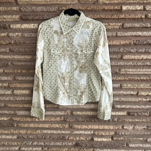 Decoded Patchwork Boho Print Button Front Shirt Size Large